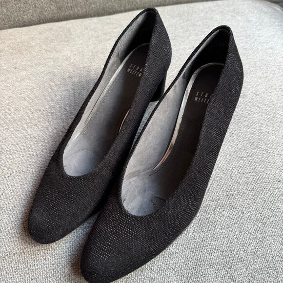 Stuart Weitzman Textured Kenna Black Leather Pump Classic Mature Women's 8.5 - Picture 5 of 12